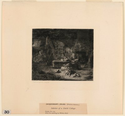 Interiör av en holländsk stuga, från "Etchings of Pictures in the Metropolitan Museum, New York" av Jules Ferdinand Jacquemart