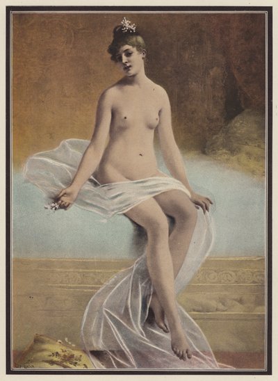 Bräcklighet (färg litho) av Jules Frederic Ballavoine