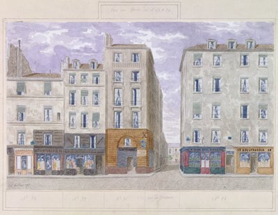 No.28 to No.34 Rue du Four, Paris, Frankrike, 1893 (wc på papper) av Jules Gaildrau