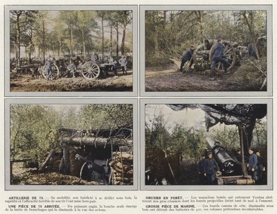 Artilleri av 75, haubits i skogen, ett stycke av 75 skyddat, stort marinstycke av Jules Gervais Courtellemont