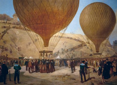 Leon Gambetta åker på Armand-Barbes luftballong under belägringen av Paris, från Place Saint-Pierre till Montmartre den 7 oktober av Jules and Guiaud Jacques Didier