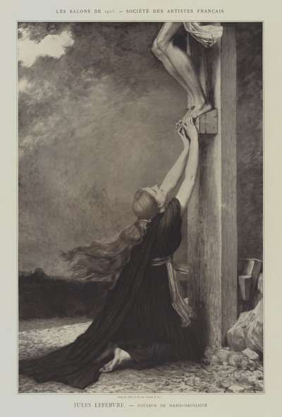 Maria Magdalenas sorg (Maria Magdalenas sorg) (litho) av Jules Joseph (after) Lefebvre
