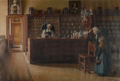 Apoteket i Sint-Janshospitaal i Brygge (olja på duk) av Jules Lambeaux