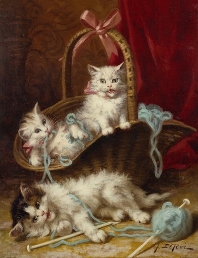 A Basket of Mischief (olja på duk) av Jules Leroy