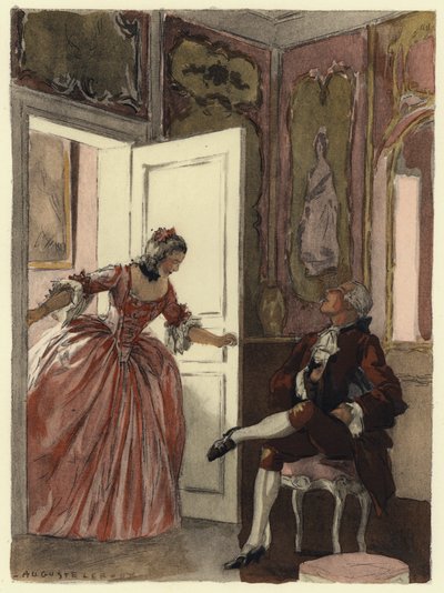 Illustration till Casanovas memoarer (färglitografi) av Jules Marie Auguste Leroux