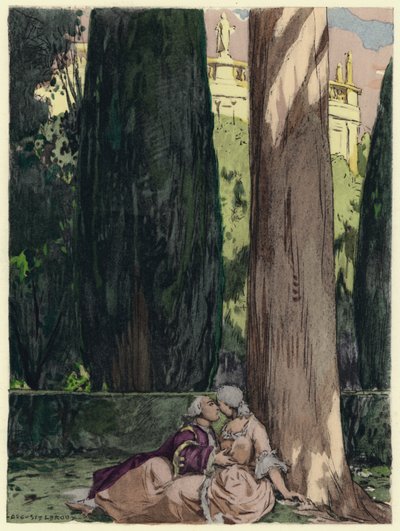 Illustration till Casanovas memoarer (färglitografi) av Jules Marie Auguste Leroux