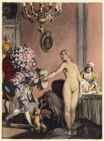 Illustration till Casanovas memoarer (färglitografi) av Jules Marie Auguste Leroux