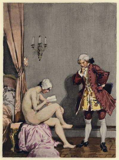 Illustration till Casanovas memoarer (färglitografi) av Jules Marie Auguste Leroux