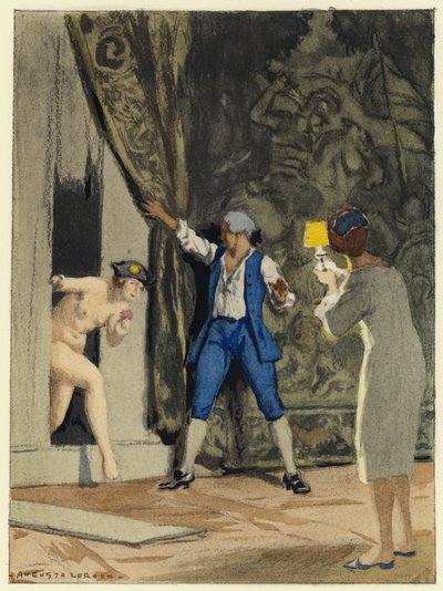 Illustration till Casanovas memoarer (färglitografi) av Jules Marie Auguste Leroux