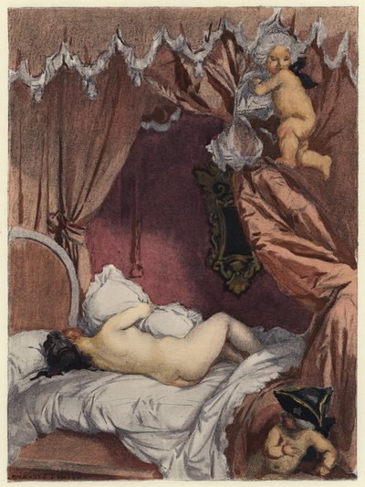 Illustration till Casanovas memoarer (färglitografi) av Jules Marie Auguste Leroux