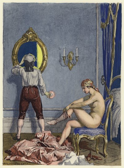 Illustration till Casanovas memoarer (färglitografi) av Jules Marie Auguste Leroux