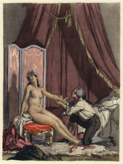 Illustration till Casanovas memoarer (färglitografi) av Jules Marie Auguste Leroux