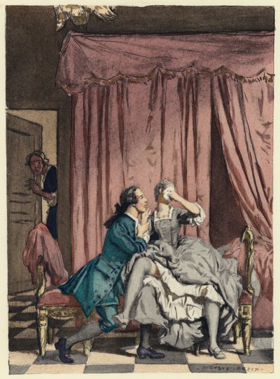 Illustration till Casanovas memoarer (färglitografi) av Jules Marie Auguste Leroux