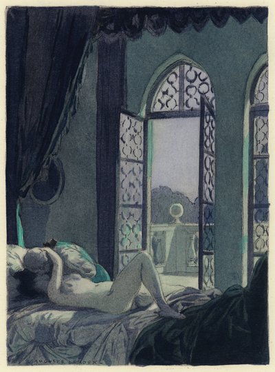 Illustration till Casanovas memoarer (färglitografi) av Jules Marie Auguste Leroux