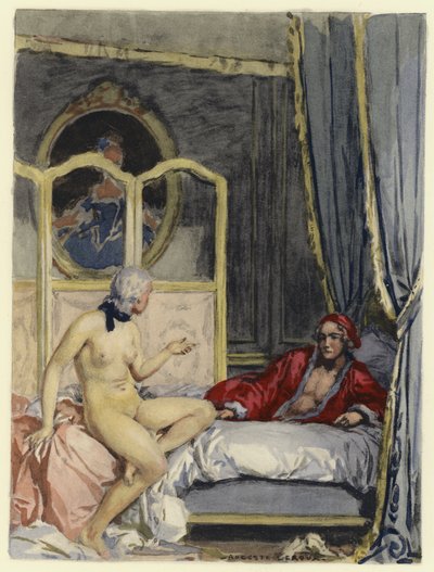 Illustration till Casanovas memoarer (färglitografi) av Jules Marie Auguste Leroux