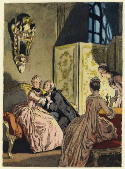 Illustration till Casanovas memoarer (färglitografi) av Jules Marie Auguste Leroux