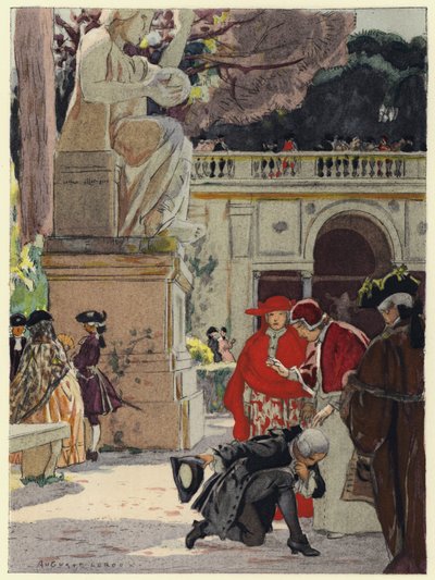 Illustration till Casanovas memoarer (färglitografi) av Jules Marie Auguste Leroux
