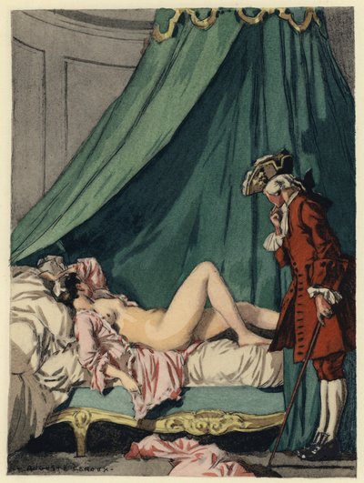Illustration till Casanovas memoarer (färglitografi) av Jules Marie Auguste Leroux