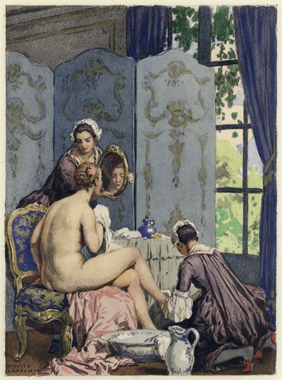 Illustration till Casanovas memoarer (färglitografi) av Jules Marie Auguste Leroux