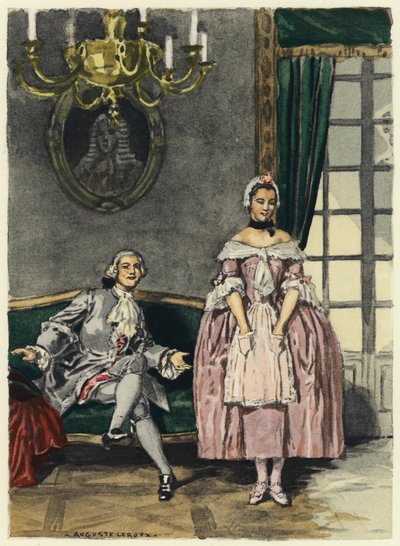 Illustration till Casanovas memoarer (färglitografi) av Jules Marie Auguste Leroux