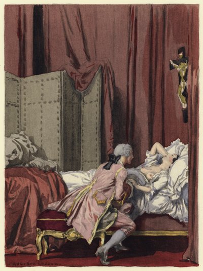 Illustration till Casanovas memoarer (färglitografi) av Jules Marie Auguste Leroux