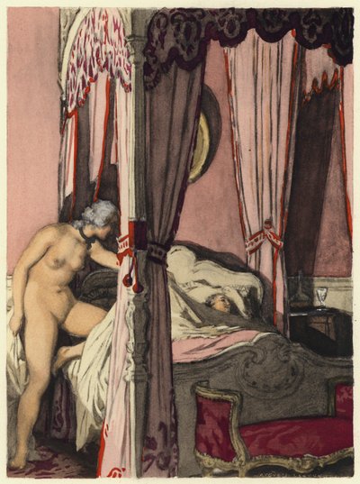 Illustration till Casanovas memoarer (färglitografi) av Jules Marie Auguste Leroux