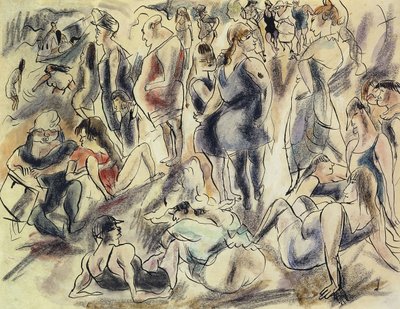 American Beach; Plage American, ca 1917 av Jules Pascin