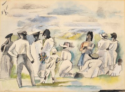 Svart med pojke som håller blommor (wc på papper) av Jules Pascin