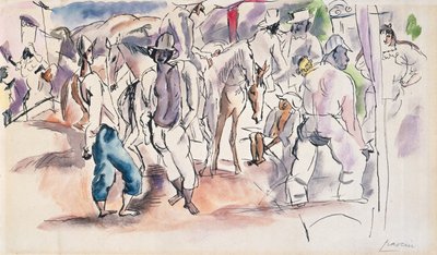 Figurer och hästar (wc på papper) av Jules Pascin