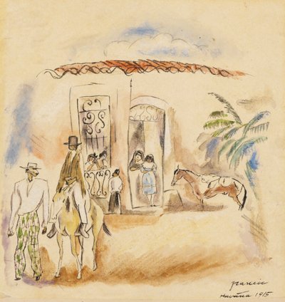 Landskap med figurer, Havanna, 1915 (wc på papper) av Jules Pascin
