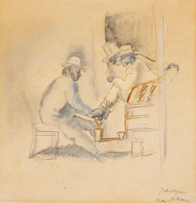 New Orleans Shoeshine (wc på papper) av Jules Pascin