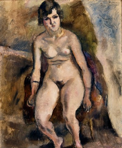 Naken person sittande på en stol av Jules Pascin