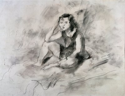 Sittande flicka (akvarell och bläck, ca 1910) av Jules Pascin