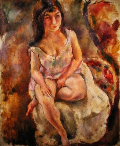 Sittande halvnaken av Jules Pascin