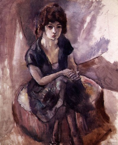 Sittande ung kvinna (olja på duk) av Jules Pascin