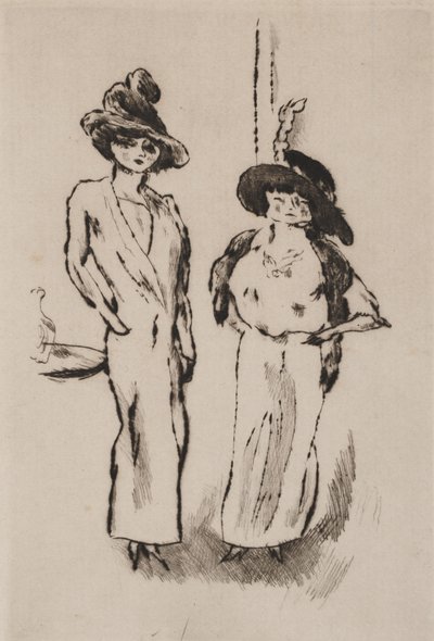 Två kvinnor på balen, ca 1910 (etsning) av Jules Pascin