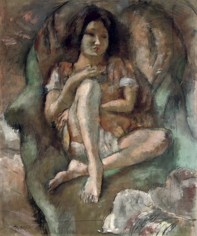 Ung flicka i en fåtölj; Ung flicka i en fåtölj, 1922 av Jules Pascin
