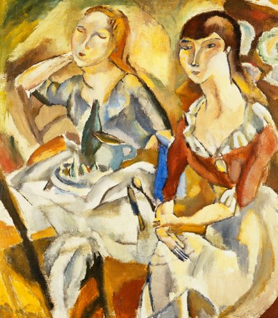 Unga flickor som sitter tillsammans av Jules Pascin