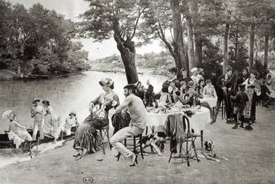 Scen på stranden av floden Marne (fototypie) av Jules Scalbert