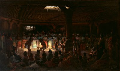 Dans i ett underjordiskt Roundhouse vid Clear Lake, Kalifornien, 1878. av Jules Tavernier