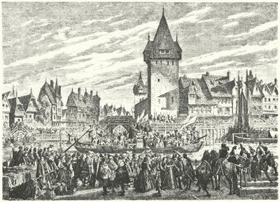 Hirsebreifahrt, transport av en last hirs med båt från Zürich till stadens allierade, Strasbourg av Jules Theophile (after) Schuler