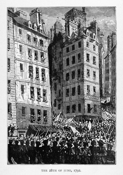 Den 28 juni 1792, graverad av Stephane Pannemaker (1847-1930), från "The History of France", av Emile de Bonnechose, utgiven av Ward, Lock och Com London av Jules Theophile Schuler