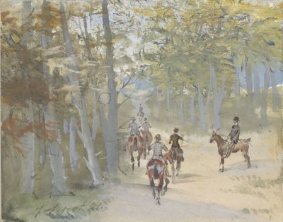 Skogslandskap med ryttare av Jules baron Finot