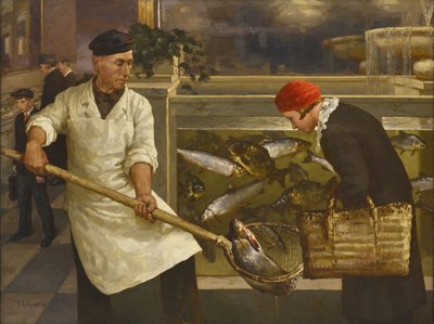 I en fiskaffär av Klever, Juli Julievich, den yngre (1882-1942). Olja på duk, storlek: 130x176 av Juli Julievich the Younger Klever