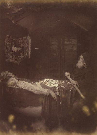 Elaine "och de döda" rodde, de stumma for uppströms med floden. av Julia Margaret Cameron