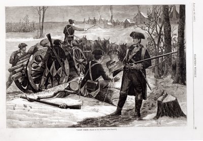 Vinterscen vid Continental Army Encampment i Valley Forge, Pennsylvania, 1780, från 