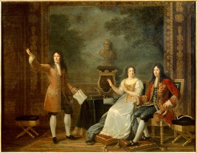 Jean Racine (1639-1699) läser "" Athalie"" före Ludvig XIV (1638-1715) och Francoise d