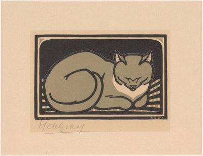 sovande katt av Julie de Graag (signed by artist)