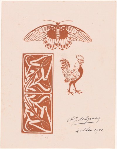 蝶、鶏、葉っぱのスウェーデン語 av Julie de Graag (signed by artist)
