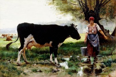 En mjölkerska med sin ko, av Julien Dupre